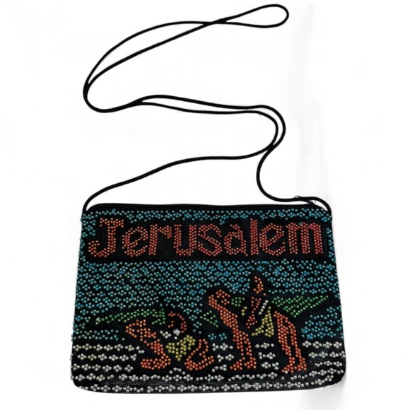 jerusalen Handbags - Jerusalem Beaded Small Crossbody Bag - Black and Multicolor